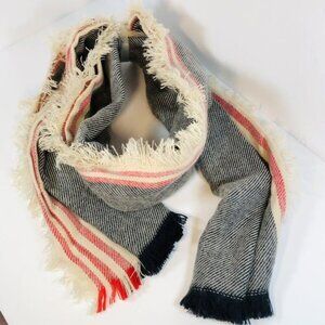 Merona Fringe Blanket Scarf With Red & Black Stripes 100% Acrylic One Size